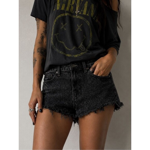 Kendall & Kylie Pants - Kendall + Kylie The Drifter High Rise Cutoff Black Denim Shorts Size 7 (28”)